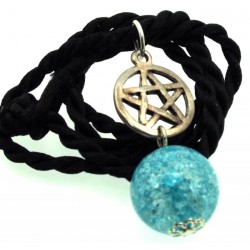 16mm Blue Coloured Crackle Quartz Sphere Pentacle Pendant